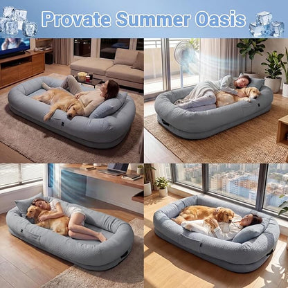 WROS Cooling Human Dog Bed for Summer, Breathable Washable Floor Lounger for People & Pets, 57'' x 35'' x 10'', Glacier Grey, Pet Bed for Hot Weather Relaxing