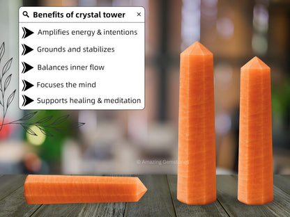 Amazing Gemstone Red Aventurine Crystal Towers - Natural Healing Crystal Point Obelisk for Reiki Healing and Crystal Grid (3" to 4" INCH)