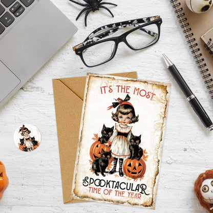Whaline 40 Pack Vintage Halloween Greeting Cards with Envelopes Stickers Witch Black Cat Blank Note Cards for Trick or Treat Party Supplies, 4 x 6 Inch