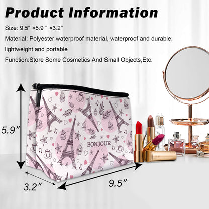 DEMACYA Watercolor Paris Tower Makeup Bag for Purse, Waterproof Funny Cosmetic Bag for Women, Zipper Travel Toiletry Pouch Gift 9.5×5.9 Inch