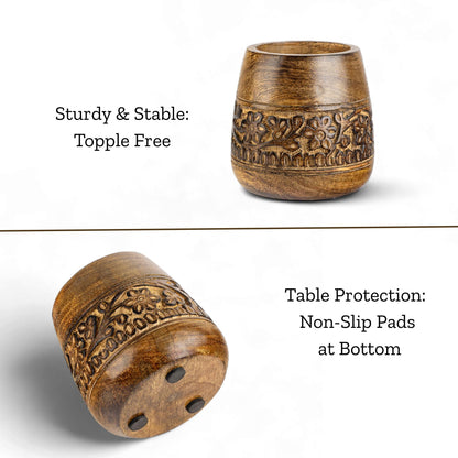 Mie Creations Designer Pencil Holder for Desk Wood | Wooden Pen Stand, Paintbrush Cup, Desk Accessories, Cute Make Up Brush Organizers | Office Desktop Stationery, Christmas Holidays Gift- 4'' Brown