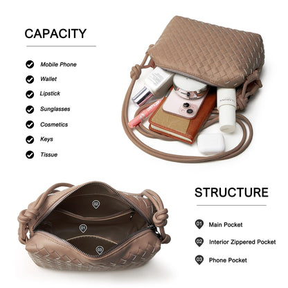 hedexe Woven Crossbody Bag for Women: Handmade Vegan Leather Purse - Quiet Luxury Minimalist for Casual Travel Daily (Khaki)