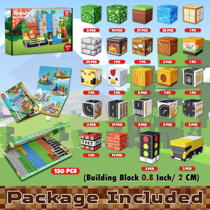 Magneverse 150 PCS Magnetic Blocks - Forest Village Building Block for Kids Ages 4-8, Magnetic Cubes for Boys Girls, STEM Educational Stacking Magnet Toy for 3 4 5 6 7 8 9 10 11 12 Birthday Gifts