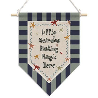 RUKUPA Playroom Wall Art Decor, Kids Room Hanging Pennant Flag, Little Weirdos Making Magic Nursery Wall Art Poster Hanger for Kids Toddler Boys Room Bedroom Playroom Decor, 11x15 Inch