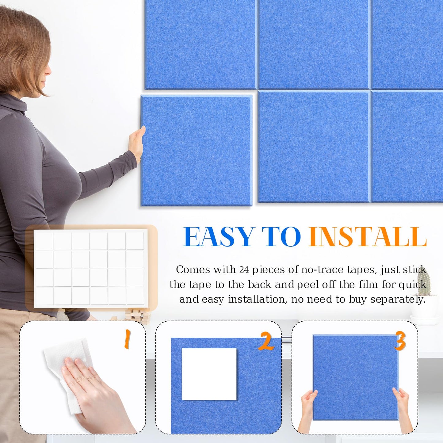 DOLLAR BOSS Large Cork Board for Wall 48" x 36" x 0.5" Bulletin Board 12 Packs Corkboard Tiles Self Adhesive Felt Wall Tiles for Office Home School, Blue