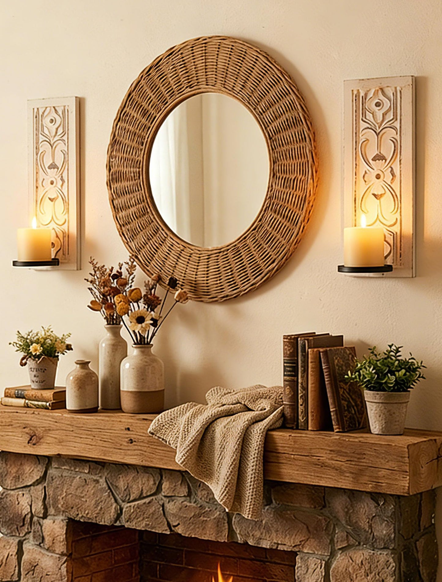 Walasis Rustic Farmhouse Candle Sconces Wall Decor Set of 2