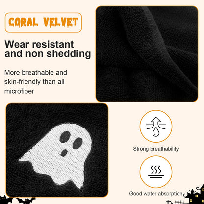 Peryiter 3 Pcs Beach Hand Towels for Bathroom Cotton Embroidered 1 Bath Towel 1 Hand Towel and 1 Wash Cloth Absorbent Bath Sheets for Bathroom Decor (Black,Halloween)