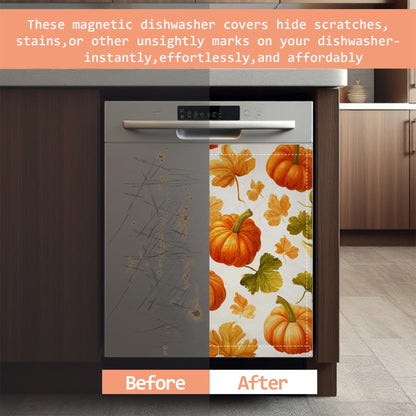 Pumpkins Leaves Refrigerator Magnet Cover, Front Dishwasher Cover Decoration Magnetic Cover for Home Kitchen Appliance 23x26 Inch
