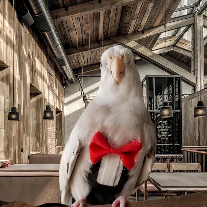 Bird Harness Leather Set Tuxedo Flight Suits with Nappy Diapers Waterproof Inner Layer Urine Wet for Parrot Cockatiel Conure Parakeet Macaw Budgie (XL)