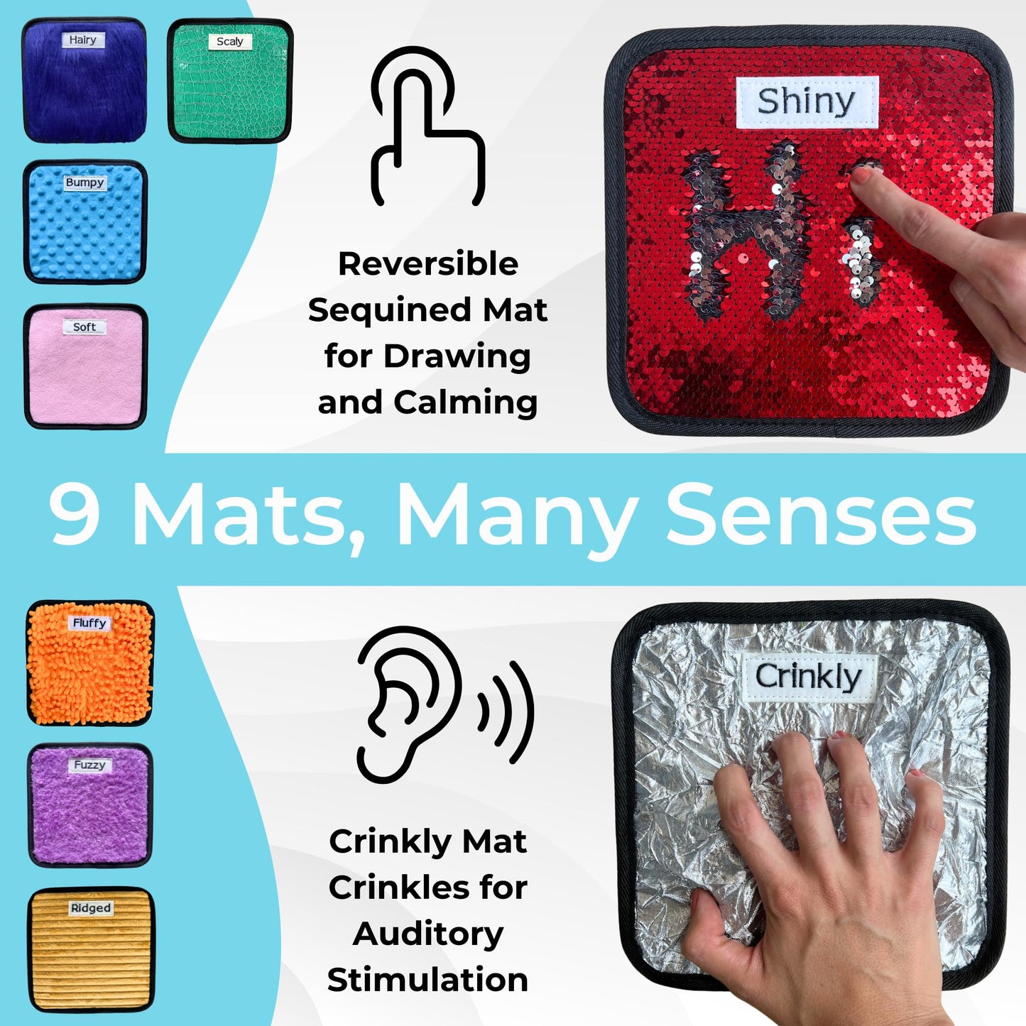 9 Labeled Sensory Mats w/Lesson Plans | Sensory Toys for Kids with Autism | Mats for Autistic Children | Occupational Therapy Toys | Sensory Wall for Autism Classroom Must Haves