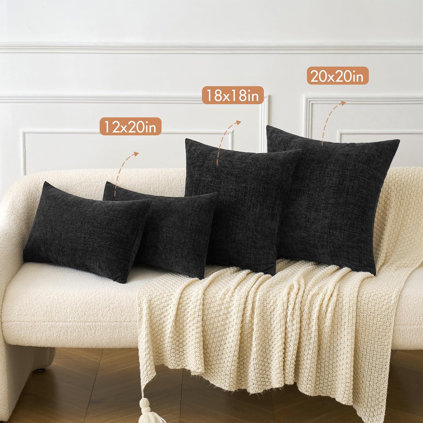 MIULEE Halloween Pack of 2 Couch Throw Pillow Covers 18x18 Inch Soft Black Chenille Pillow Covers for Sofa Living Room Solid Dyed Pillow Cases