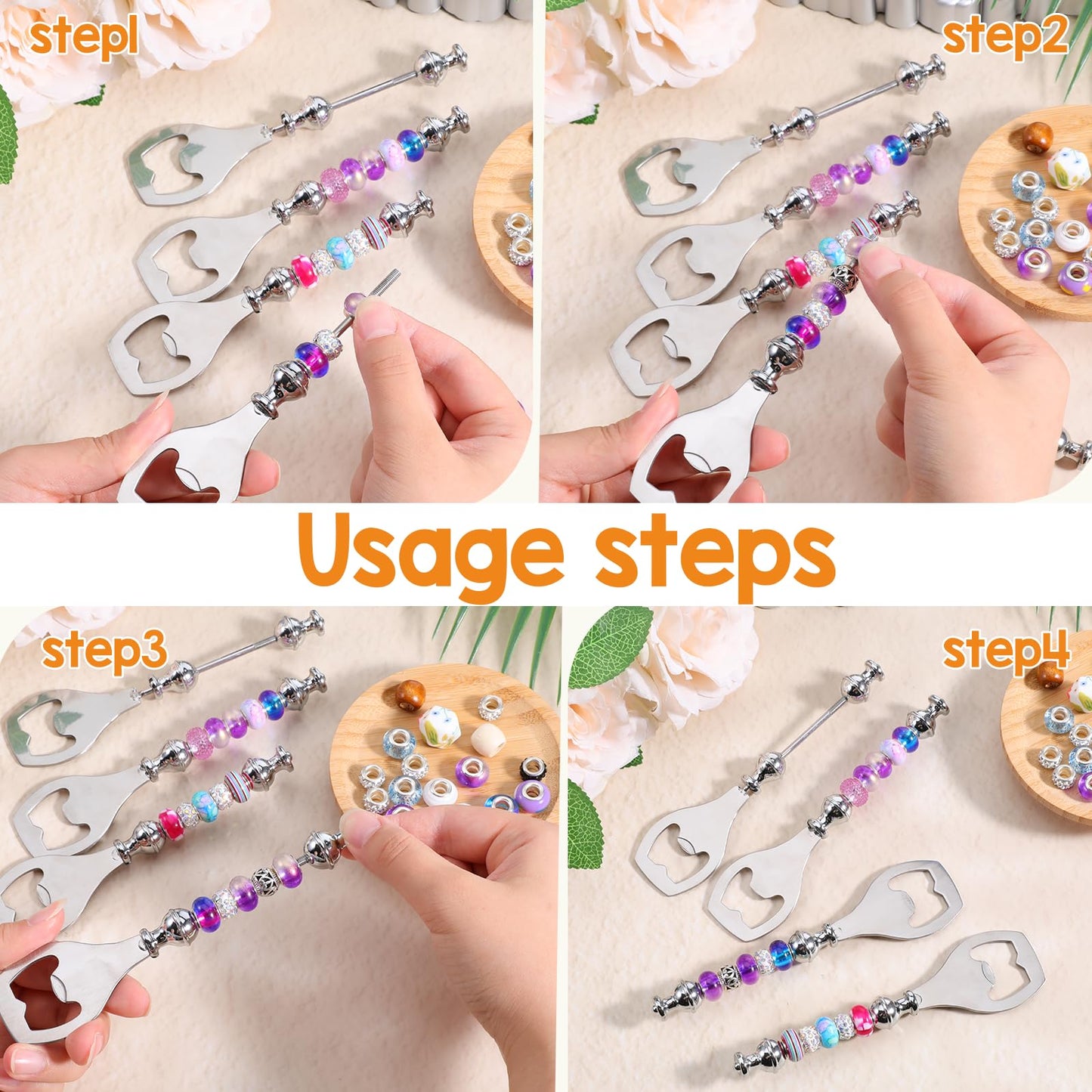 MSHHDK 20pcs Beadable Beer Opener Set Reusable Bottle Opener Decorative DIY Flat Beer Bottle Openers Beaded Bottles Openers DIY Bead Metal Silver Wine Stoppers for Crafts Fall Bar Party Favor