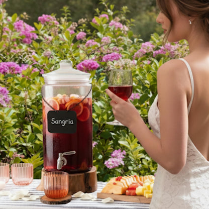 2 Gallon Glass Drink Dispenser with Spout for Parties - Tall Airtight Mason Style Beverage Serveware Stand with Metal Spigot for Kombucha, Water, Juice, Punch, Cocktails, Ice Tea & Sun Tea