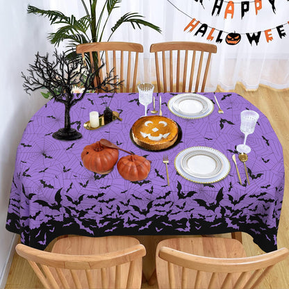 HSOWKDN Oval Halloween Tablecloth 60×84 Inch, Halloween Purple Tablecloths Oval Spider Web Bat Table Cloth Washable, Spooky Table Cover Decor for Party Picnic Dinner