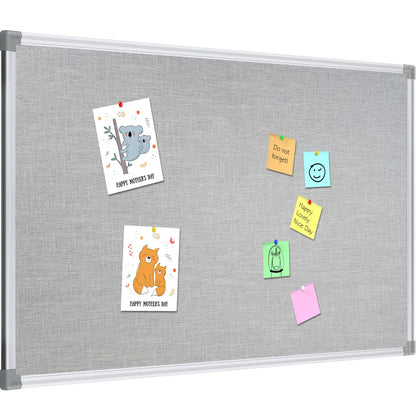 Lockways 36" x 24" Premium Cork Bulletin Board, Light Grey Framed Linen Fabric Pinboard with Silver Aluminum Frame for Home, Office & Kitchen Organization