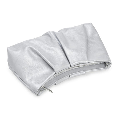IXEBELLA Pleated PU Clutch Evening Purse for Women Dressy Formal Faux Leather Shoulder Handbag (Silver)