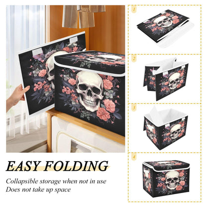 xigua Skull Storage Bins with Lids and Carrying Handle,Foldable Storage Boxes Organizer Containers Baskets Cube with Cover for Home Bedroom Closet Office