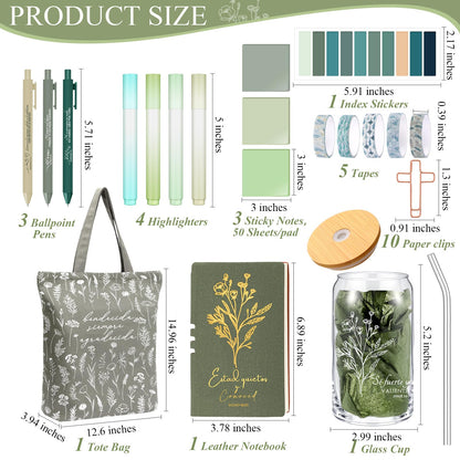Singhoow 29 Pcs Bible Journaling Kit Regalos Cristianos En Español 16 oz Glass Cup Canvas Bag Leather Libretas Cristianas En Español Highlighter Pen Sticky Note Tapes for Church Fathers Day