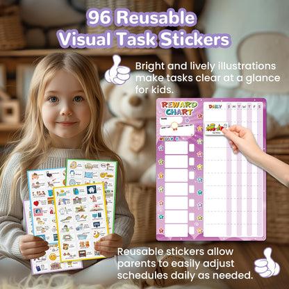 JJPRO Magnetic Reward Chart for Kids with Reward Jar- Behavior Reward Chart System, Toddlers Daily Routine,Visual Schedule Board,96 Reusable Stickers& 45 Star Tokens to Motivate Responsibility