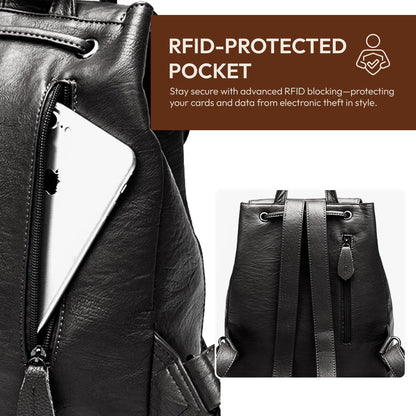 FemmeShield Women's Vegan Leather Backpack Purse with Security-Focused Design – Lightweight, Practical Backpack with RFID Pocket and Hidden Magnetic Flap for Travel, Work & Everyday Use