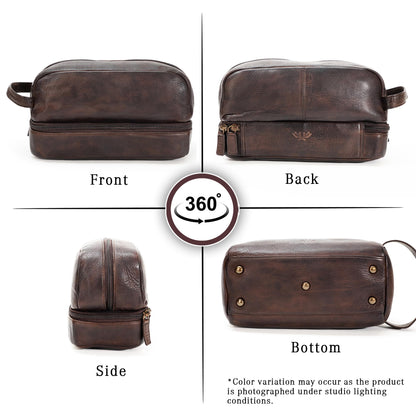 LushLuxeoria Premium Handmade Leather Toiletry Bags for Men and Women, Genuine Leather Dopp Kit and Shaving Bag for Men, Travel Cosmetic Bag for Women's and Men's, Retro - Cognac