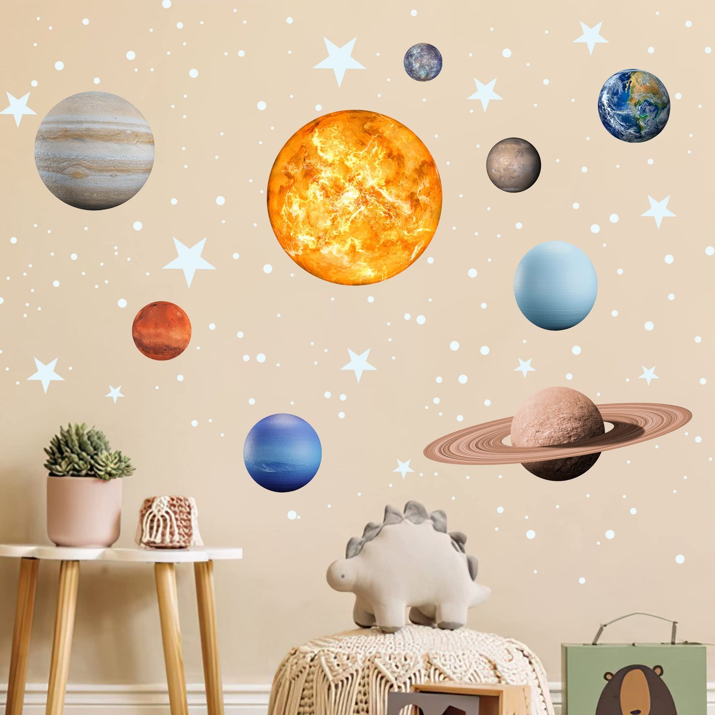 Glow in The Dark Stars Solar System Wall Stickers, Sun and 8 Major Planets Wall Decals for Bedroom, Baby Nursery Decoration for Ceiling (Blue)