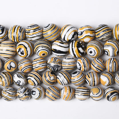 36pcs 10mm Natural Yellow Malachite Beads Round Loose Beads for Jewelry Making DIY Bracelets Necklace Crystal Energy Healing Power Stone (10mm, Yellow Black Malachite)
