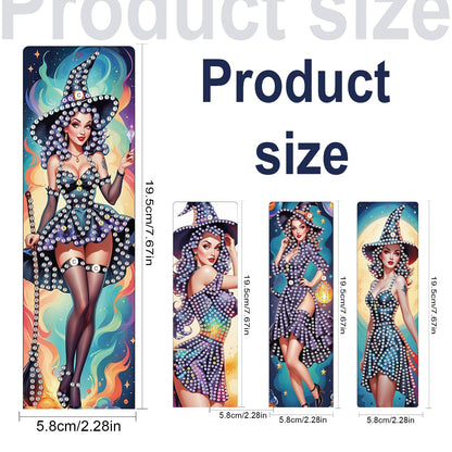JISHSHAY 4 PCS Halloween Diamond Painting Bookmarks Witch Diamond Art Book Marks Witch Gem Art Bookmarkers Gem Painting Book Markers Horror Crafts for Adults DIY Bookmarks Embroidery Bookmarkers