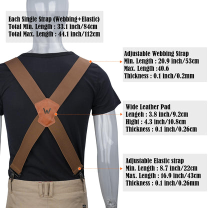 WELKINLAND Khaki 2Inch-Wide Suspenders, Heavy-Duty Work Suspenders Men, Big And Tall Suspenders Men for Pants, Mens Suspender Hooks Belt Loop For Jeans