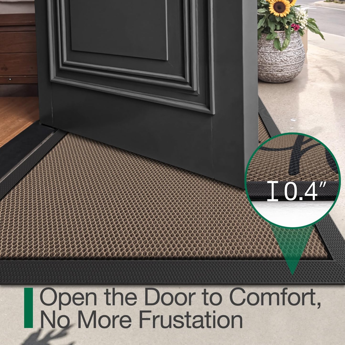LUMI Outside Welcome Door Mat 17x30, Non Slip Durable Rubber Entrance Doormat, Low Profile Easy Clean Mats for Front Back Door Entryway Porch Garage, Hello