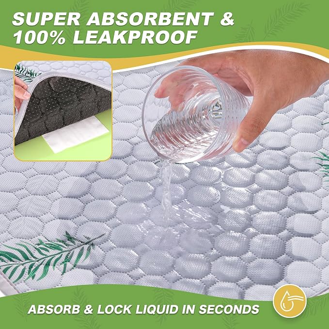 WanpeeGoo Washable Pee Pads for Dogs, 2Pack Reusable Puppy Pads, Super Absorbent & Leakproof Dog Pads, Anti-Slip Dog Pee Pads for Puppy Training & Incontinence, Leaf Pattern 32"x52"