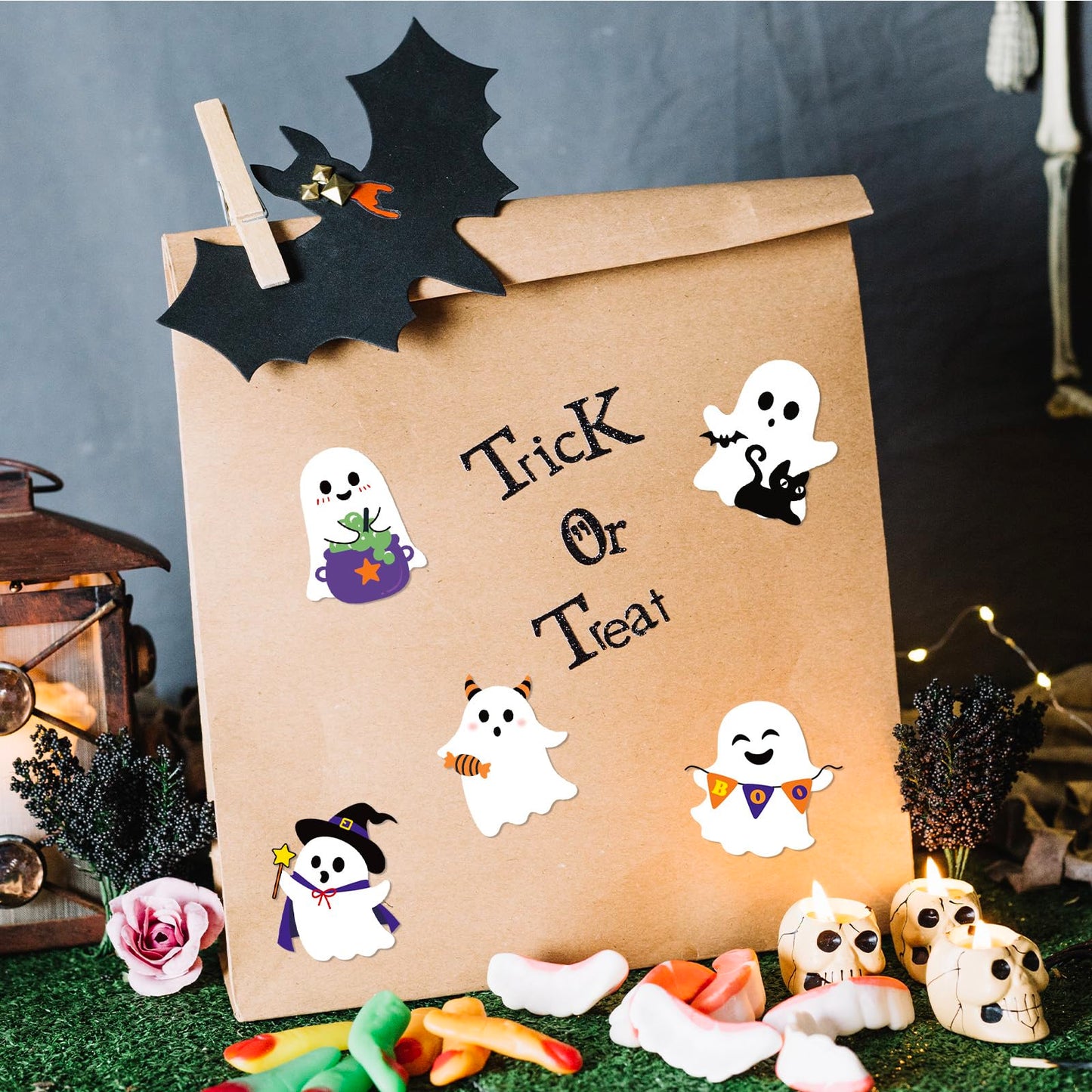 Whaline 160Pcs Halloween Foam Stickers 8 Designs Funny Ghost Self-Adhesive Decals for Home Party DIY Crafts Supplies