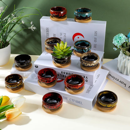 mekueeex 12 Pcs Ceramic Succulent Garden Pots Succulent Small Plant Cactus Planter Ceramic Pot with Drainage Hole and Bamboo Tray Matte Round Container (2.5 Inch)