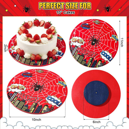 Yiyiring 11 Inch Spider Rotating Cake Stand, Spider Party Cupcake Dessert Display with Non-Slip Base Round Spinning Cake Holder Charcuterie Board Server Tray for Party Wedding Birthday