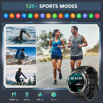 Military Smart Watch for Men, 100 Days Battery/Led Flashlight/Compass/2 Straps/IP68 Waterproof Smart Watches for Men, Tactical Smart Watch Outdoor, Answer/Make Calls Fitness Tracker for iPhone/Android