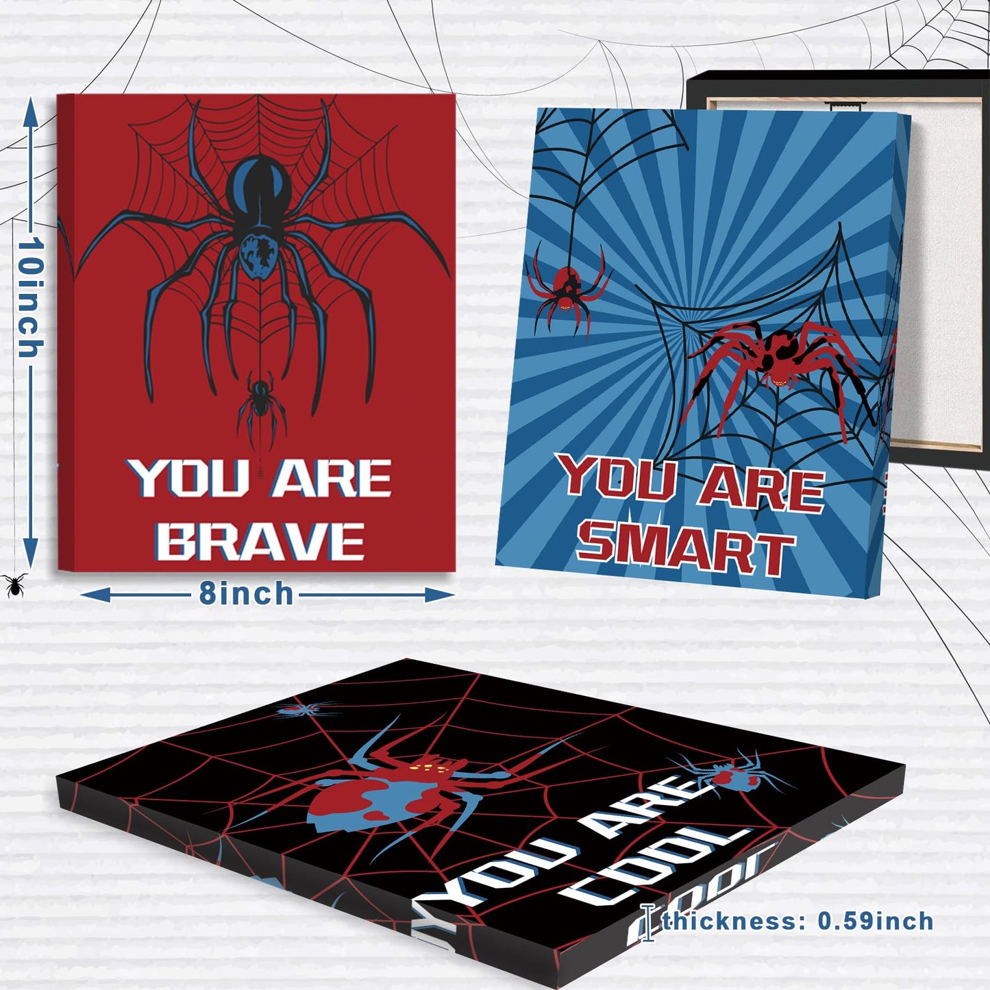FRAMED Spider Room Decor for Boys, Spider Wall Art for Boy Wall Decor, Spider Wall Decor for Bedroom Bathroom Nursery Kids Room, Ready to Hang(Set of 6, 8x10 Inch, Framed)