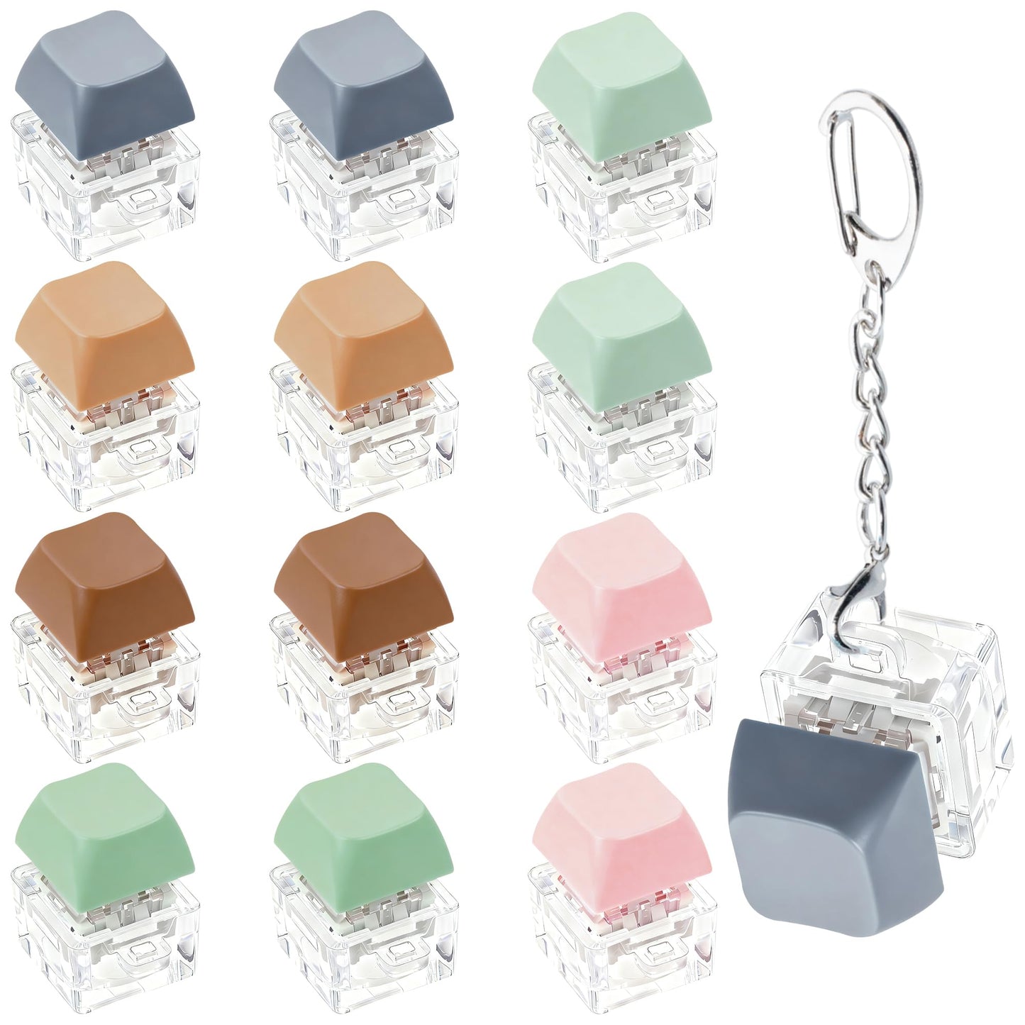 12 PCS Morandi Keyboard Fidget Toy for Kis Adult, Fidget Keychain Keyboard Decompression Button Finger Clicker Toys, Button Stress Relief Fidget Gifts Birthday Party Favors Goodie Bag Fillers