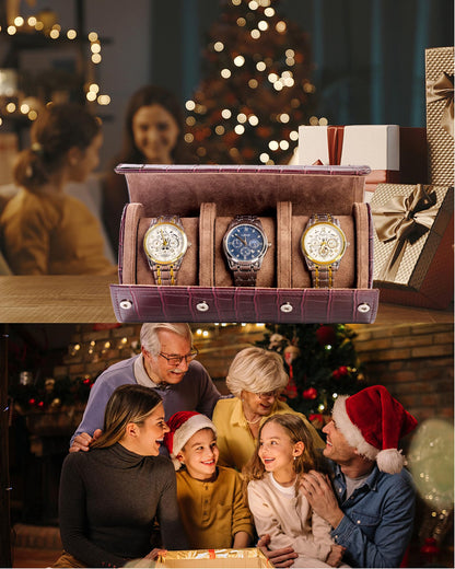 MR.OKAY 3 Watch Travel Case-Classic Leather Watch Case With Superb Texture. (Portable Watch Roll Or Organizer For Storage And Display).Festival Gift For Men, All Handcrafted By Artisans.