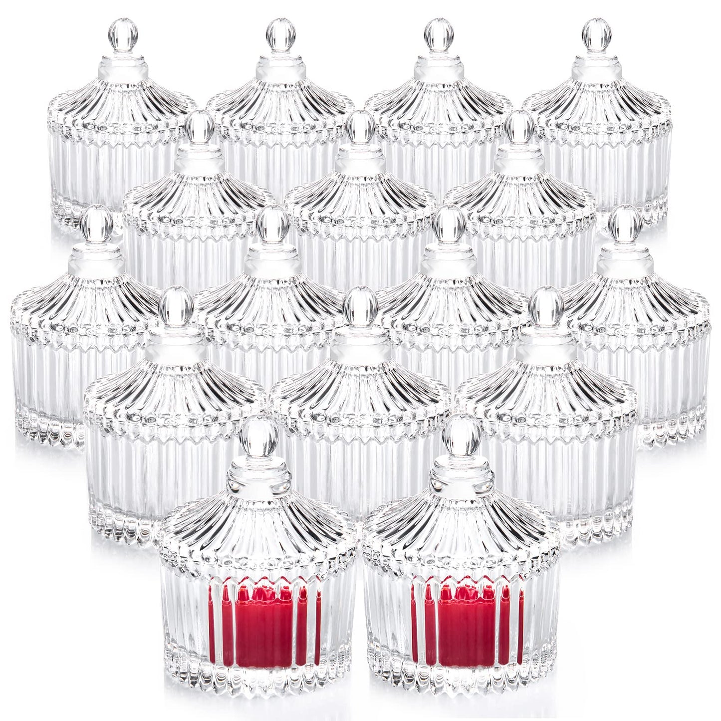 Votive Candle Holders Set of 16, Glass Candle Jars with Lids, Tealight Candle Holder for Wedding, Table Centerpiece, Home Decor