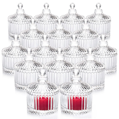 Votive Candle Holders Set of 16, Glass Candle Jars with Lids, Tealight Candle Holder for Wedding, Table Centerpiece, Home Decor