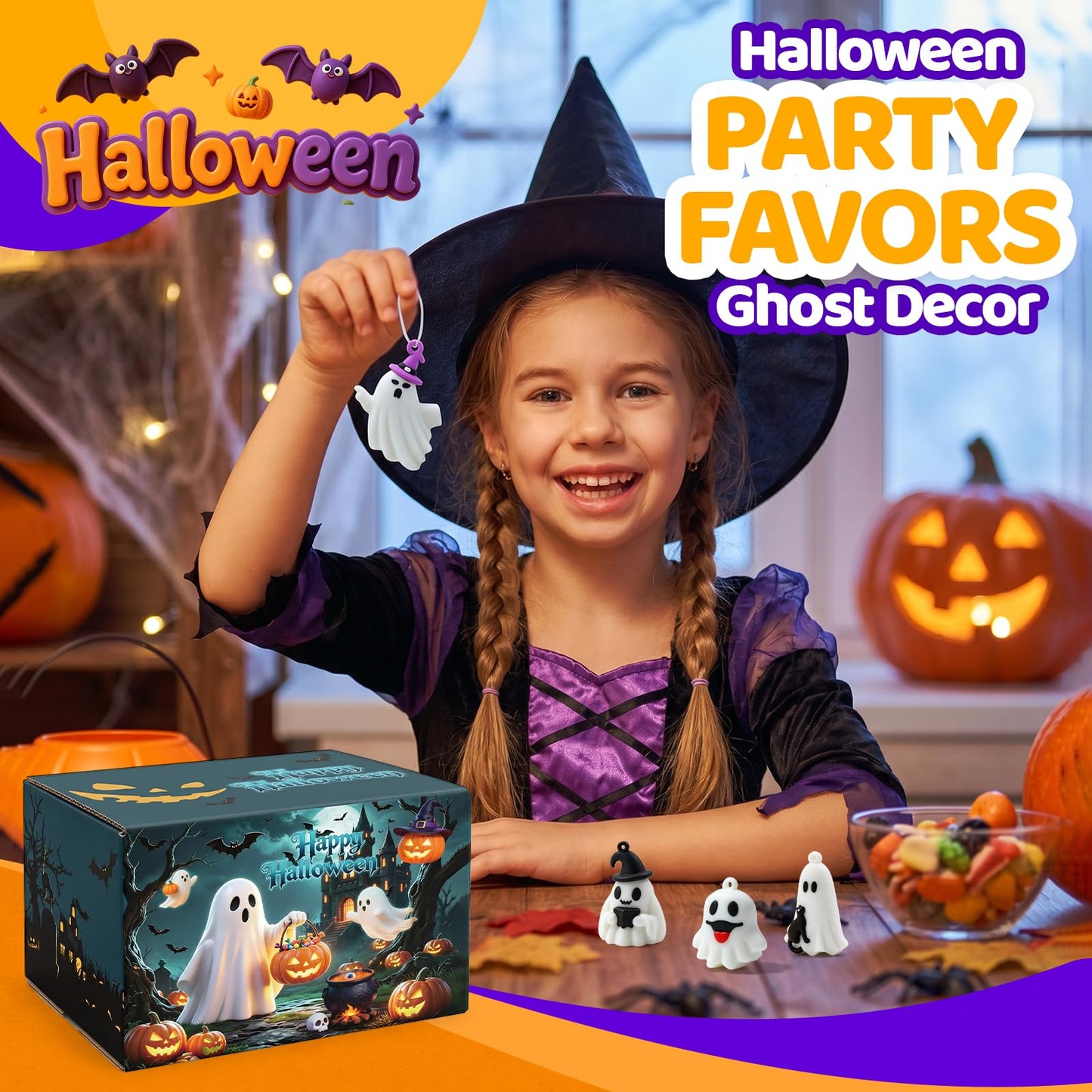 ONLYMISS Halloween Ghost Figures Party Favors Gifts, Goodie Bag Stuffer for Kids Boys Girls in Treat of Treating from Adult, Halloweens Exchange Gifts with 24 Pcs Collectible Ghost Figurines Toys