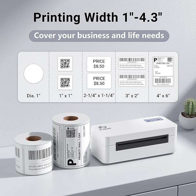Bluetooth Thermal Smart Label Printer - Wireless 4x6 Shipping Label Printer, Compatible with Android & iPhone and Windows, Widely Used for Ebay, Amazon, Shopify, Etsy, USPS