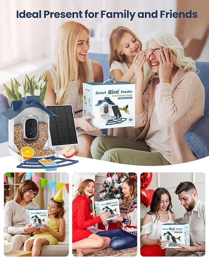 Mother’s Day Present, Smart Bird Feeder with Camera, Solar Powered Bird Feeder Camera with AI Bird Identification, Bird Watching Camera Outdoor, Auto Capture & Notify, Ideal Present for Bird Lover