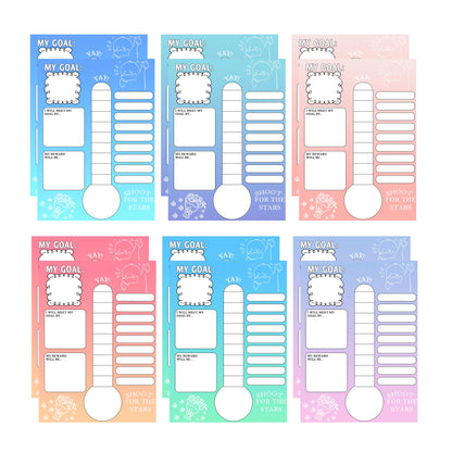Goal Thermometer Trackers,11.2x16.5 Inches Self-Adhesive Data Wall Tracking Posters Goal Tracker Board Wall Chart Sticker for Home Classrooms Offices or Community Groups Plan Supplies(6 Color),12 Pcs