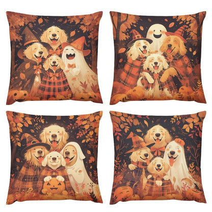 Joyidec Pack of 4 Fall Fall Leaves Dog Halloween Decorative Throw Pillow Covers 22 x 22, Soft Square Cushion Case Pillow Cases Set for Farmhouse Home Couch Sofa Decor, Christmas Pillows Decorations