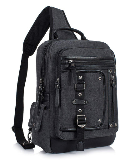 Schkleier Cross Body Bag for Men: Large Canvas Sling Backpack Messenger Bag Fits 15.6 Inch Laptop for Work Commute
