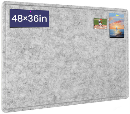 Large Bulletin Board - 48 X 36 inches Decorative Felt Pin Board - 4' x 3' Cork Board Alternative for Wall - Foldable Photo Board Self-Adhesive Vision Board Prayer Board with 30 Pushpins - Silver Gray