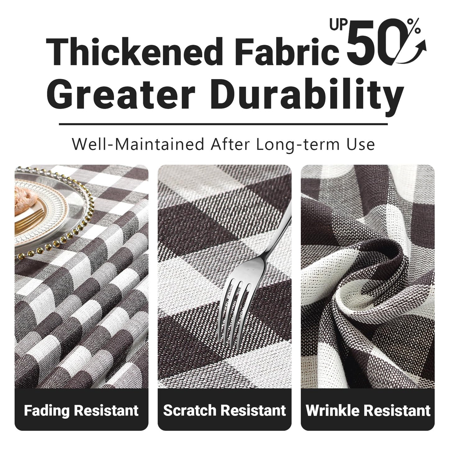 Laolitou Checkered Tablecloth Rectangle Washable Halloween Buffalo Plaid Table Cloth with Tassel Cotton Linen Gingham Table Cover for Picnic Kitchen Dining Room, Black and White, 70 Inch
