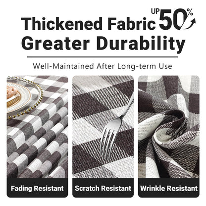 Laolitou Checkered Tablecloth Rectangle Washable Halloween Buffalo Plaid Table Cloth with Tassel Cotton Linen Gingham Table Cover for Picnic Kitchen Dining Room, Black and White, 70 Inch