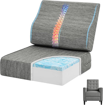 baibu Gel Memory Foam Recliner Cushions with Lumbar Support Pillow for Elderly, 20x20x5 Inch Thick Dual-Layer Patent Design Non-Slip Seat Cushion for Recliner Chair for Reduce Hip & Lumbar Pain, Grey